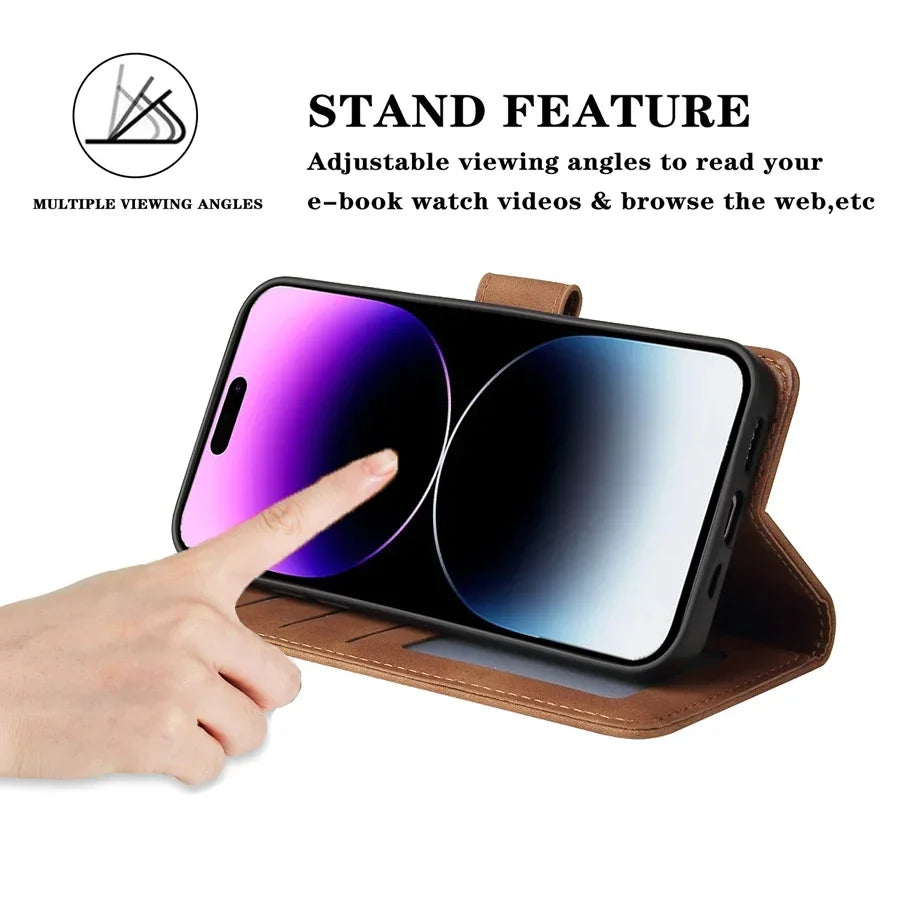 ZZXX Leather Wallet Phone Case for E 16 Pro Max 15 14 13 Mini 12 11 X XS XR SE2 8 7 6S plus Flip Card Slot Holder Cover