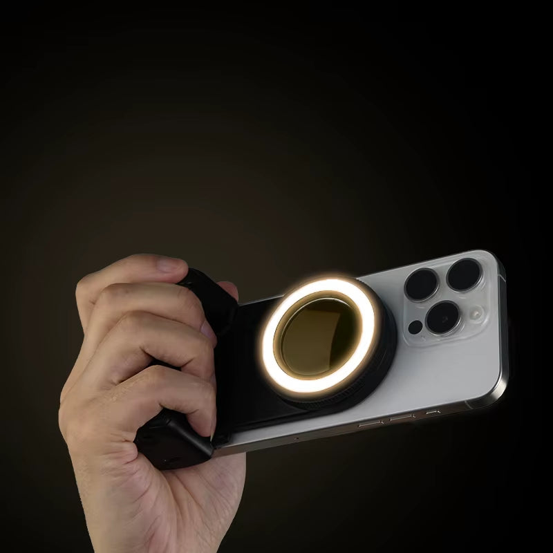 Magnetic Smartphone Handle Grip with Detachable 30M Bluetooth Remote with Fill Light Anti-Shake Selfie Handle Photo Bracket