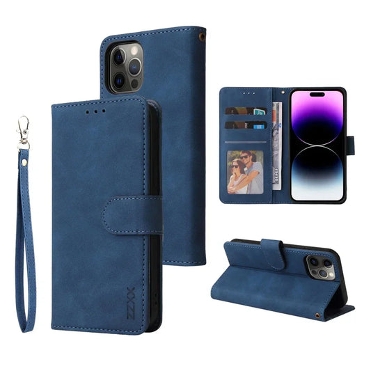 ZZXX Leather Wallet Phone Case for E 16 Pro Max 15 14 13 Mini 12 11 X XS XR SE2 8 7 6S plus Flip Card Slot Holder Cover