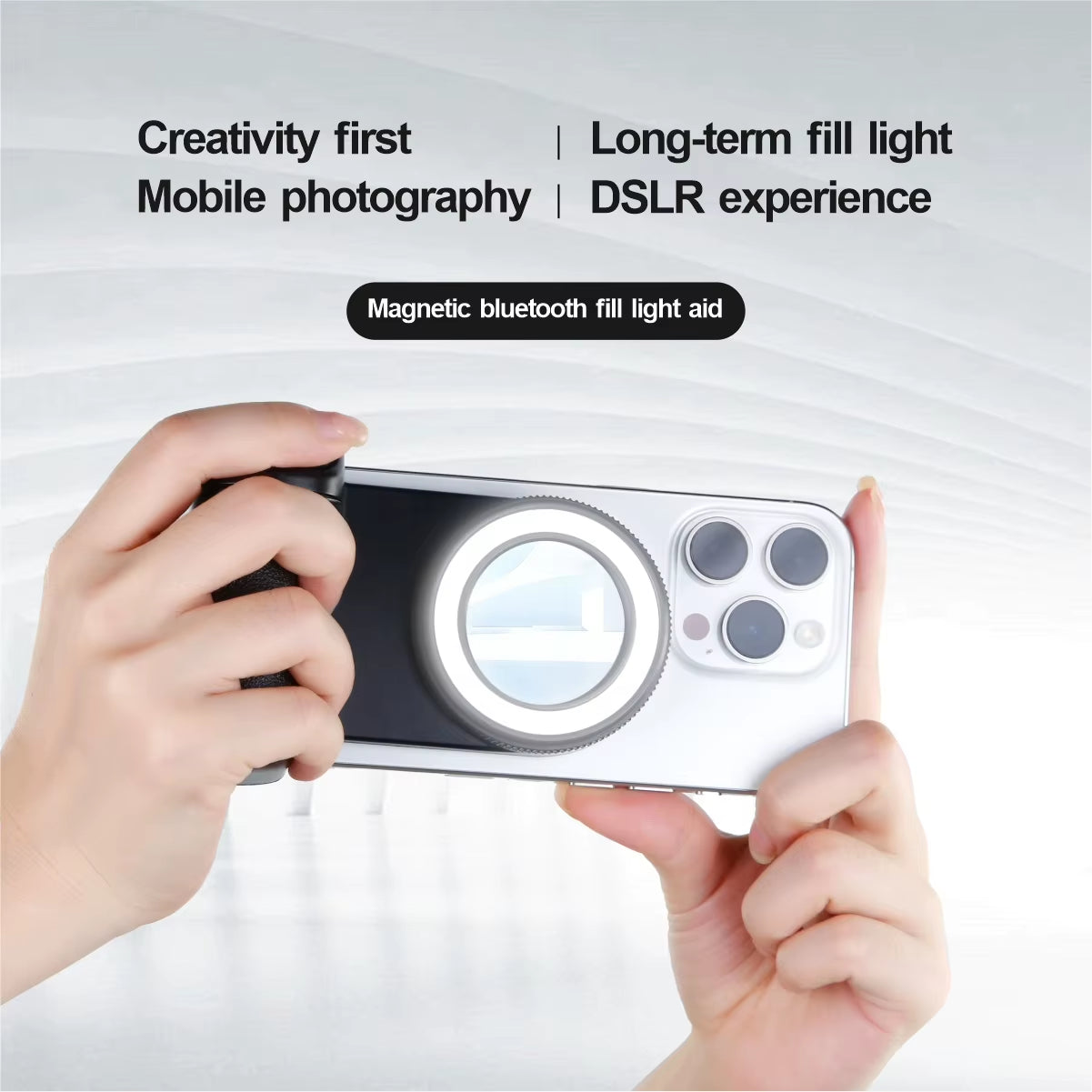 Magnetic Smartphone Handle Grip with Detachable 30M Bluetooth Remote with Fill Light Anti-Shake Selfie Handle Photo Bracket