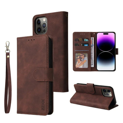 ZZXX Leather Wallet Phone Case for E 16 Pro Max 15 14 13 Mini 12 11 X XS XR SE2 8 7 6S plus Flip Card Slot Holder Cover