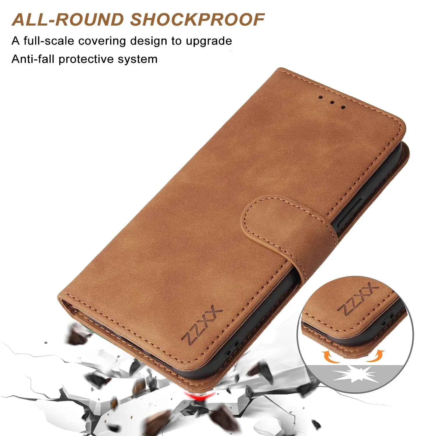 ZZXX Leather Wallet Phone Case for E 16 Pro Max 15 14 13 Mini 12 11 X XS XR SE2 8 7 6S plus Flip Card Slot Holder Cover