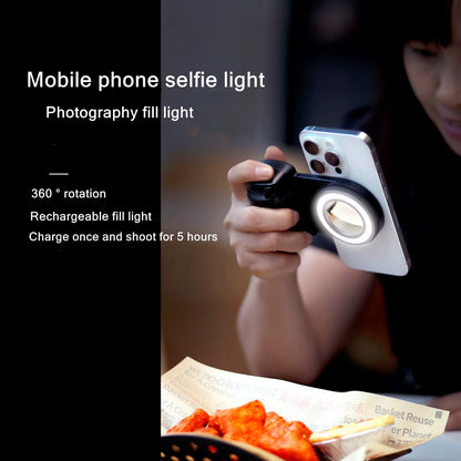 Magnetic Smartphone Handle Grip with Detachable 30M Bluetooth Remote with Fill Light Anti-Shake Selfie Handle Photo Bracket