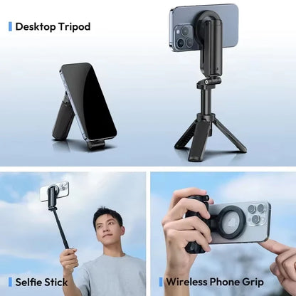 Magnetic Phone Tripod Wireless Phone Grip Selfie Stick Desktop Tripod for Iphone 12 13 14 15 16 Pro Max for Samsung Phone Holder