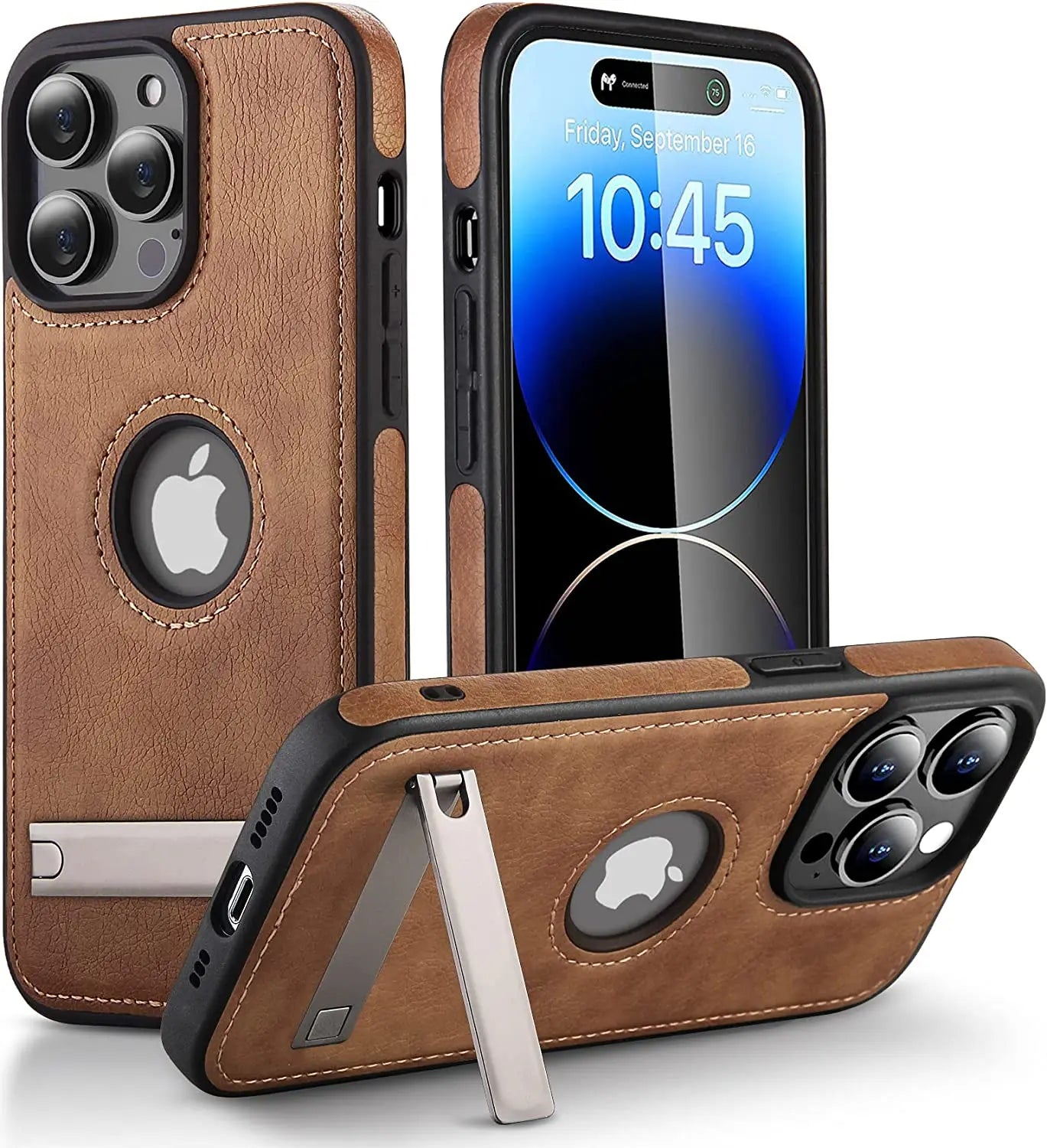 Leather Kickstand Phone Cases for Iphone 16 15 13 Pro Max 14 plus 12 11 Mobile Case Shockproof Flexible Soft Grip Back Cover