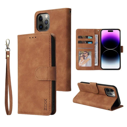 ZZXX Leather Wallet Phone Case for E 16 Pro Max 15 14 13 Mini 12 11 X XS XR SE2 8 7 6S plus Flip Card Slot Holder Cover
