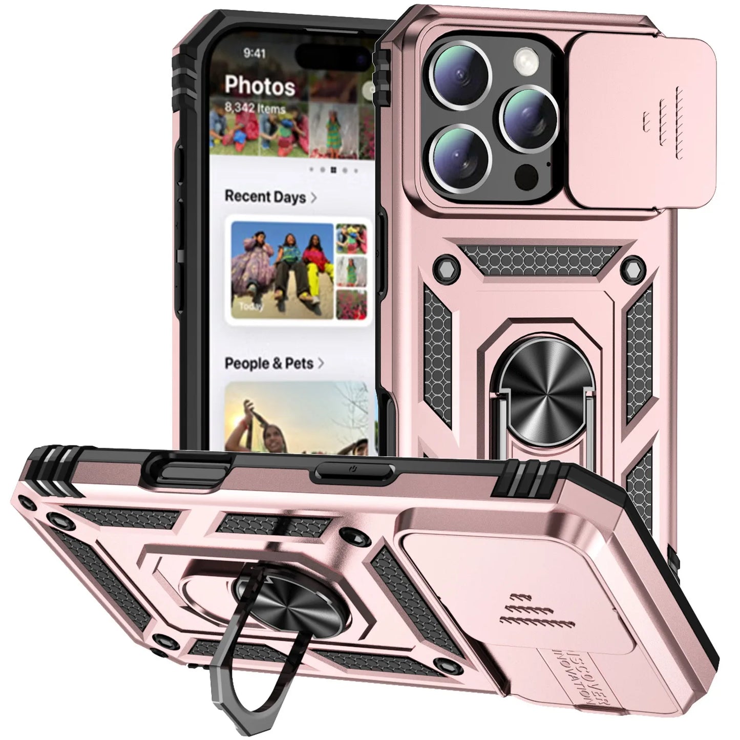 Ring Stand Rotating Slide Camera Lens Military Grade Armor Case for Iphone 16 14 13 12 11 15 Pro Max 16 plus 13Mini 12Mini Cover