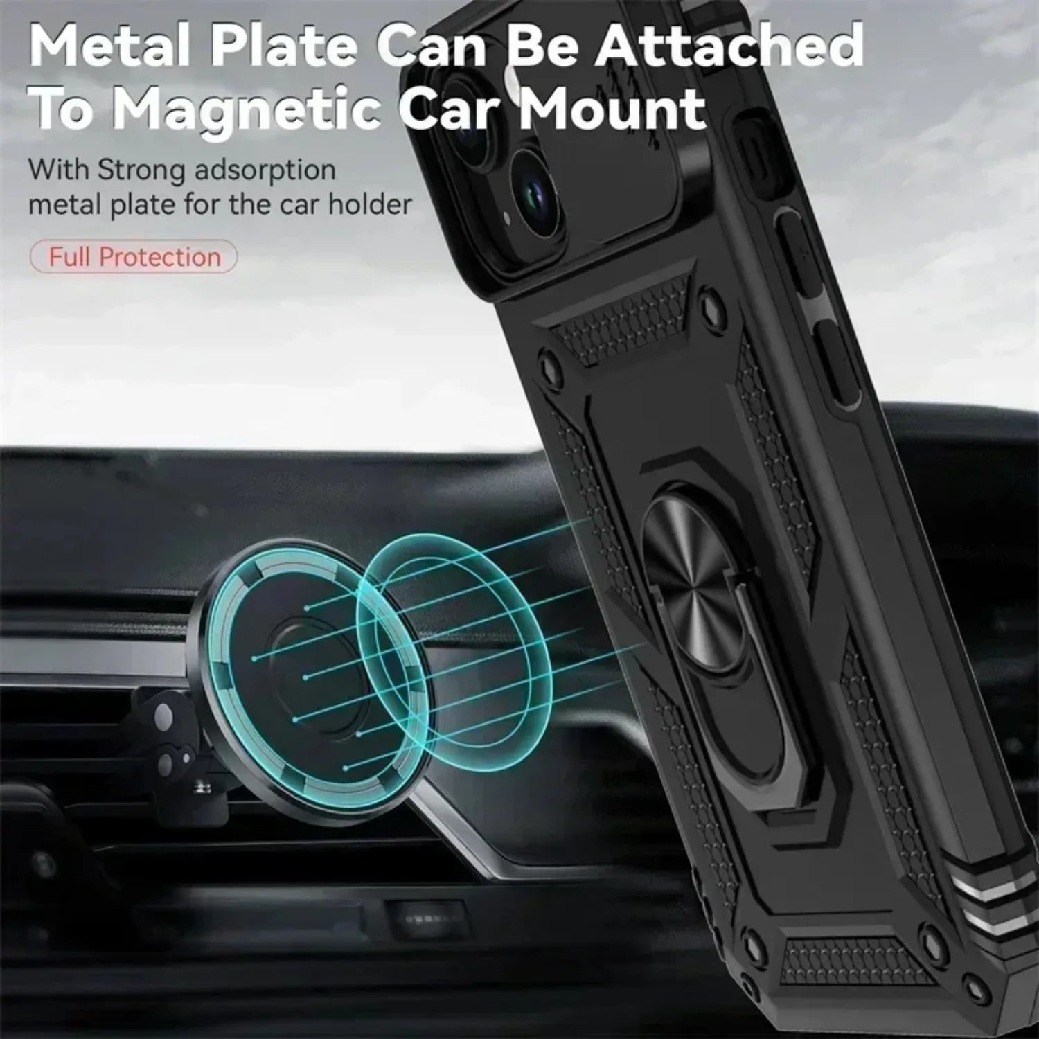 Ring Stand Rotating Slide Camera Lens Military Grade Armor Case for Iphone 16 14 13 12 11 15 Pro Max 16 plus 13Mini 12Mini Cover
