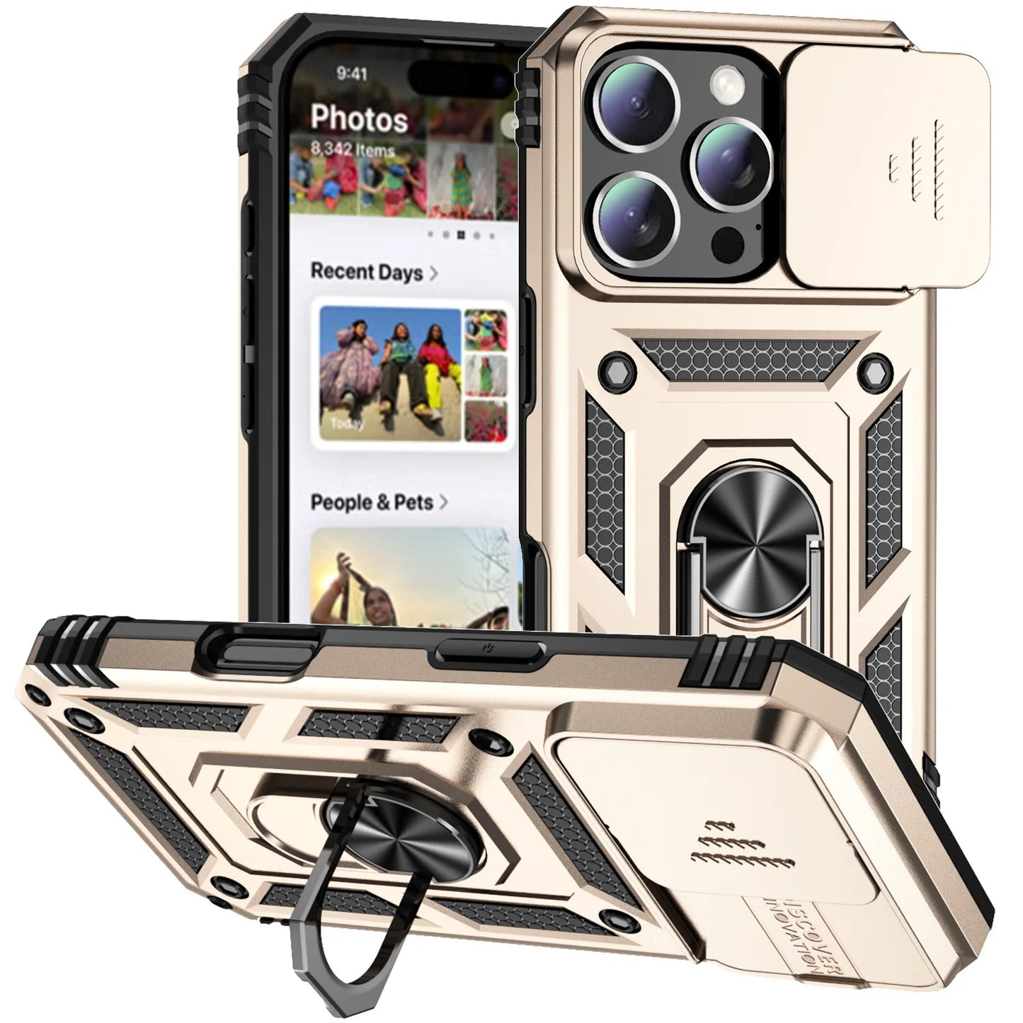 Ring Stand Rotating Slide Camera Lens Military Grade Armor Case for Iphone 16 14 13 12 11 15 Pro Max 16 plus 13Mini 12Mini Cover