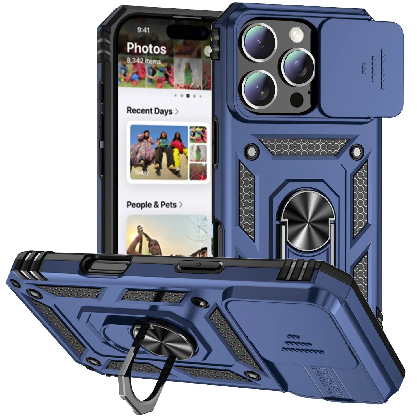 Ring Stand Rotating Slide Camera Lens Military Grade Armor Case for Iphone 16 14 13 12 11 15 Pro Max 16 plus 13Mini 12Mini Cover