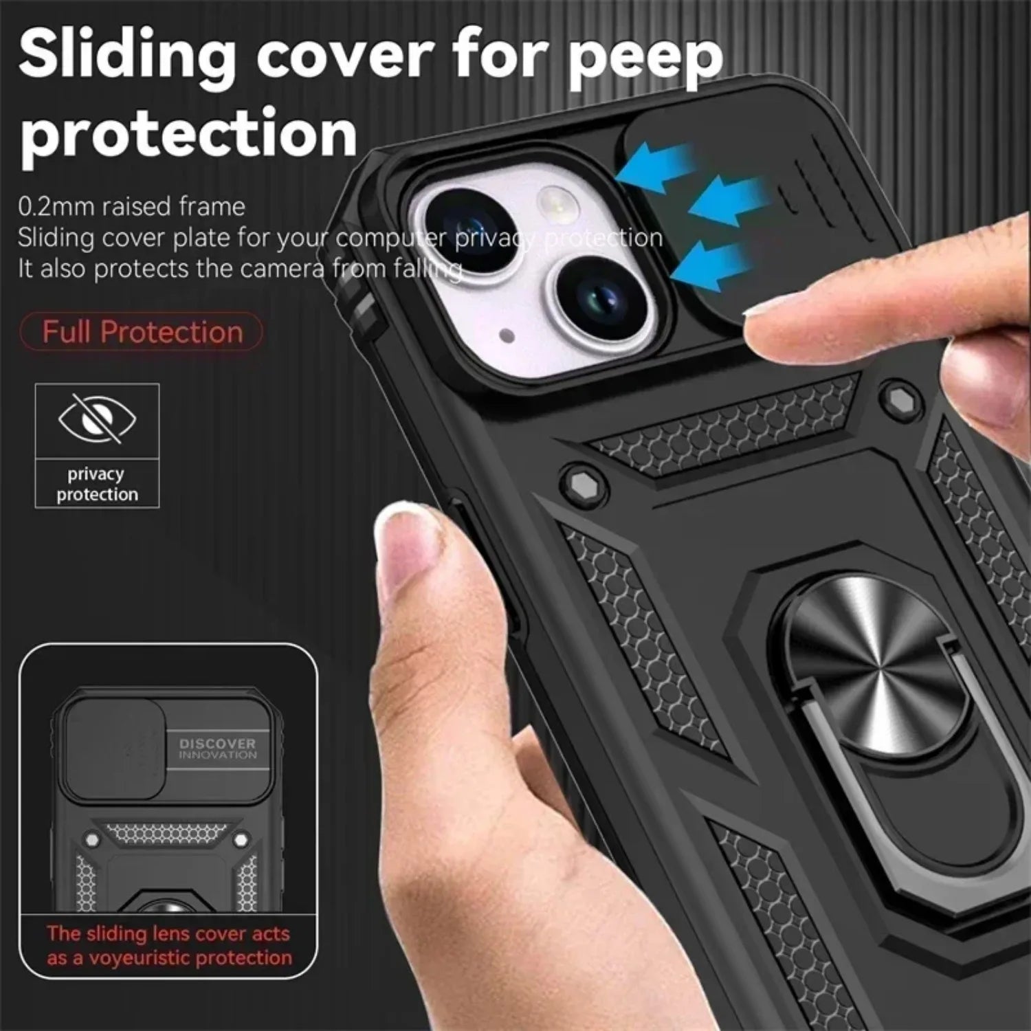 Ring Stand Rotating Slide Camera Lens Military Grade Armor Case for Iphone 16 14 13 12 11 15 Pro Max 16 plus 13Mini 12Mini Cover