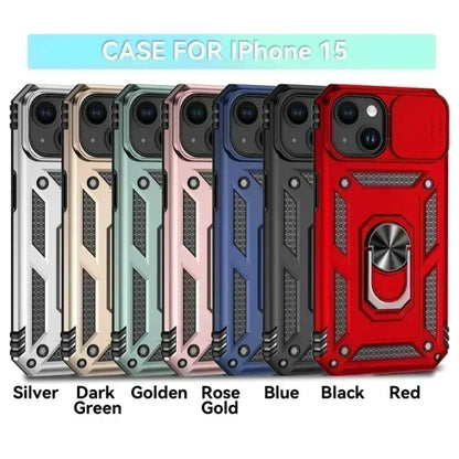 Ring Stand Rotating Slide Camera Lens Military Grade Armor Case for Iphone 16 14 13 12 11 15 Pro Max 16 plus 13Mini 12Mini Cover