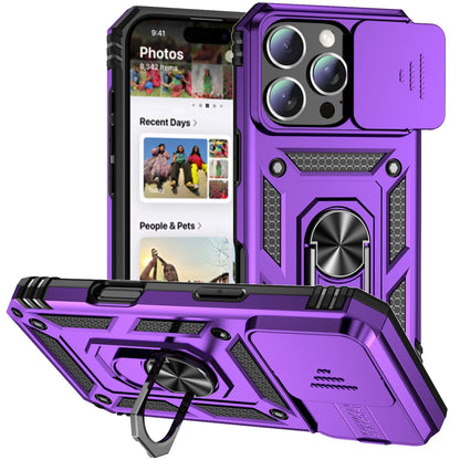 Ring Stand Rotating Slide Camera Lens Military Grade Armor Case for Iphone 16 14 13 12 11 15 Pro Max 16 plus 13Mini 12Mini Cover