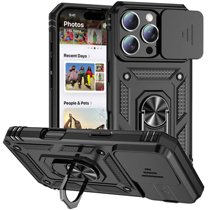 Ring Stand Rotating Slide Camera Lens Military Grade Armor Case for Iphone 16 14 13 12 11 15 Pro Max 16 plus 13Mini 12Mini Cover