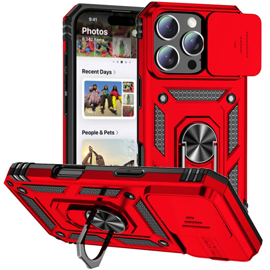 Ring Stand Rotating Slide Camera Lens Military Grade Armor Case for Iphone 16 14 13 12 11 15 Pro Max 16 plus 13Mini 12Mini Cover