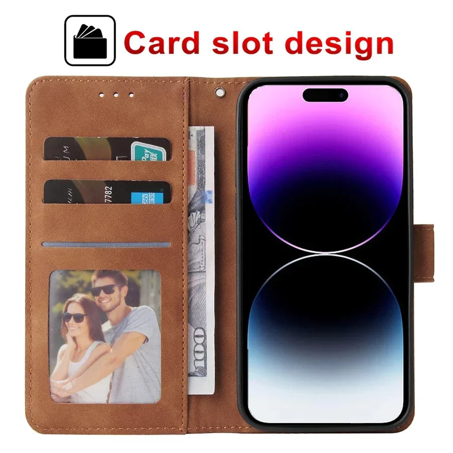ZZXX Leather Wallet Phone Case for E 16 Pro Max 15 14 13 Mini 12 11 X XS XR SE2 8 7 6S plus Flip Card Slot Holder Cover
