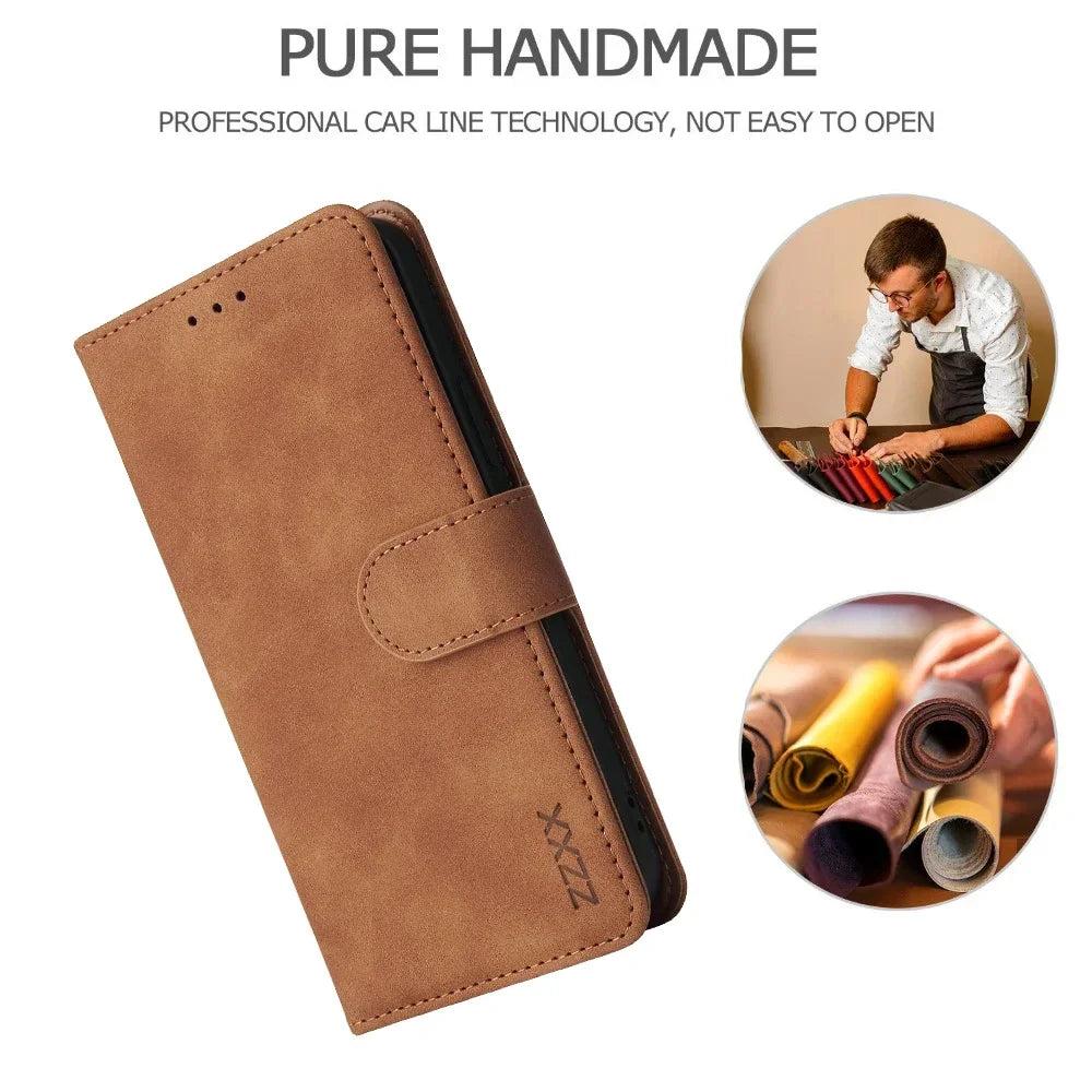 ZZXX Leather Wallet Phone Case for E 16 Pro Max 15 14 13 Mini 12 11 X XS XR SE2 8 7 6S plus Flip Card Slot Holder Cover