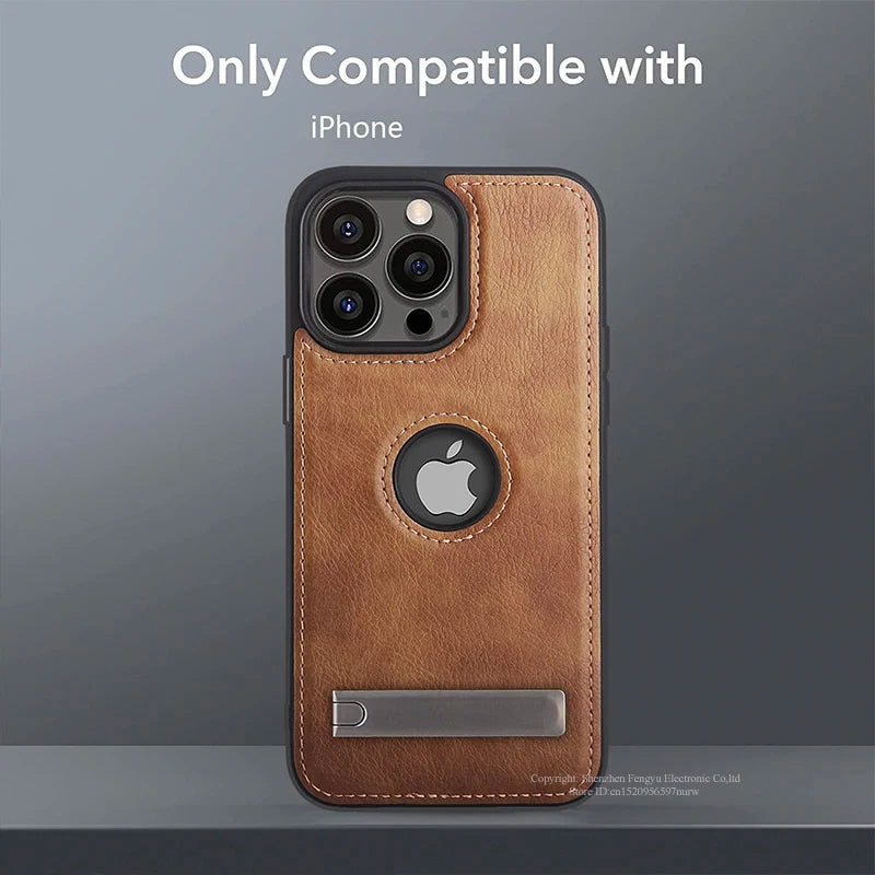 Leather Kickstand Phone Cases for Iphone 16 15 13 Pro Max 14 plus 12 11 Mobile Case Shockproof Flexible Soft Grip Back Cover